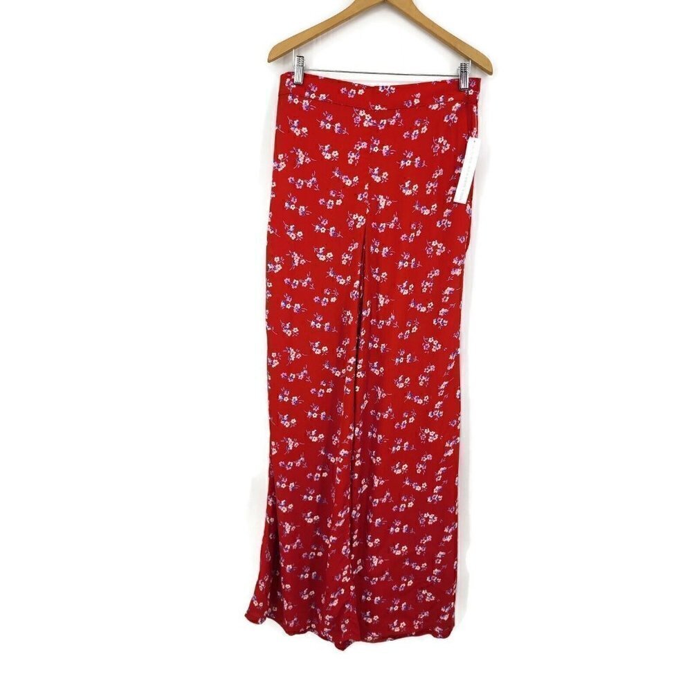 New Flynn Skye Stark Red Floral Murray Pants Womens XL Wide Leg Long